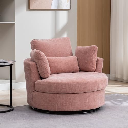 42.2" Oversized Chenille Beige Swivel Barrel Chair Q752