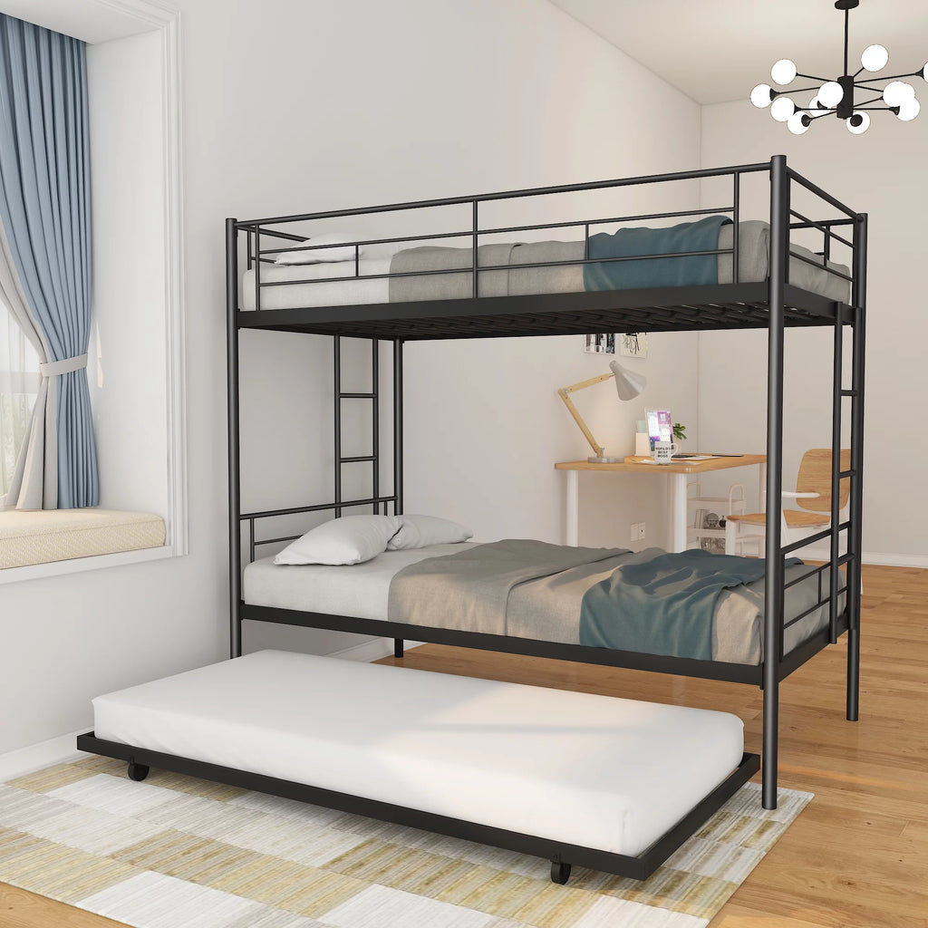 Twin Over Twin Metal Bunk Bed Frame with Trundle P274926
