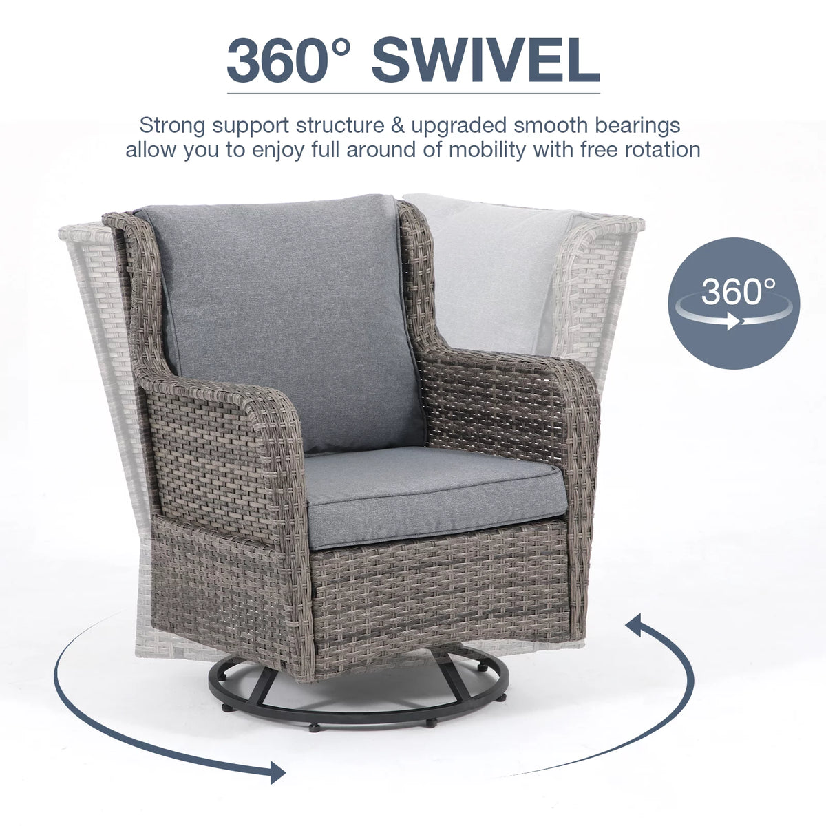 3 Pieces Wicker Swivel Rocking Chairs with Side Table G748653