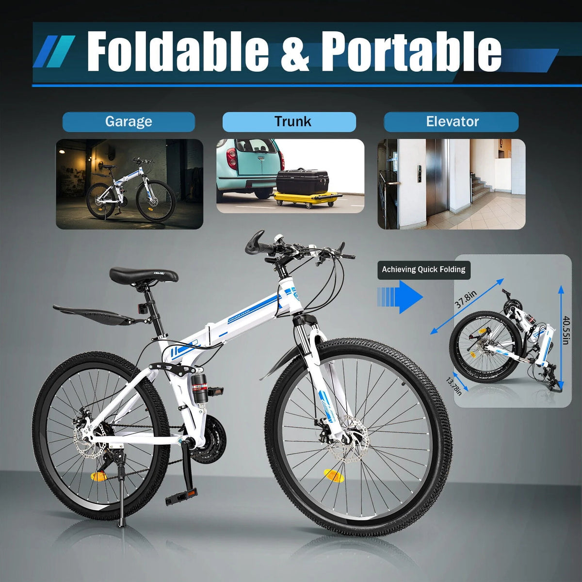 26 Mountain Bike 21-Speed Folding Dual Disc Brake Bicycle C12787