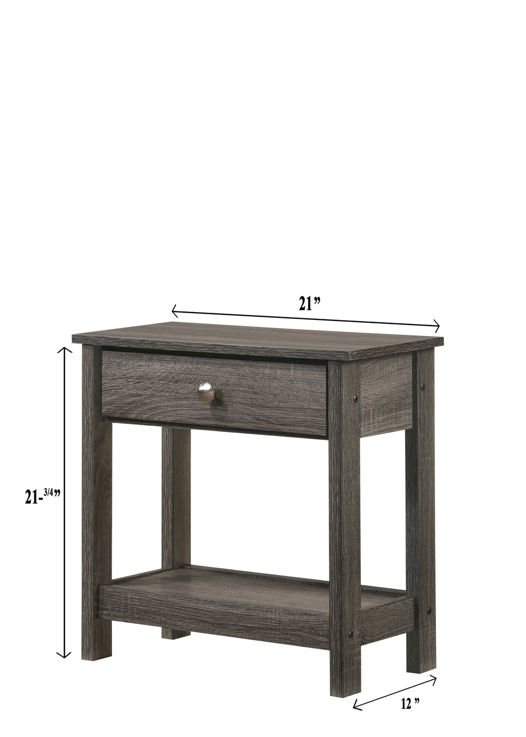 3pc Twin Size Platform Bed and Nightstand Set Gray Wooden L451
