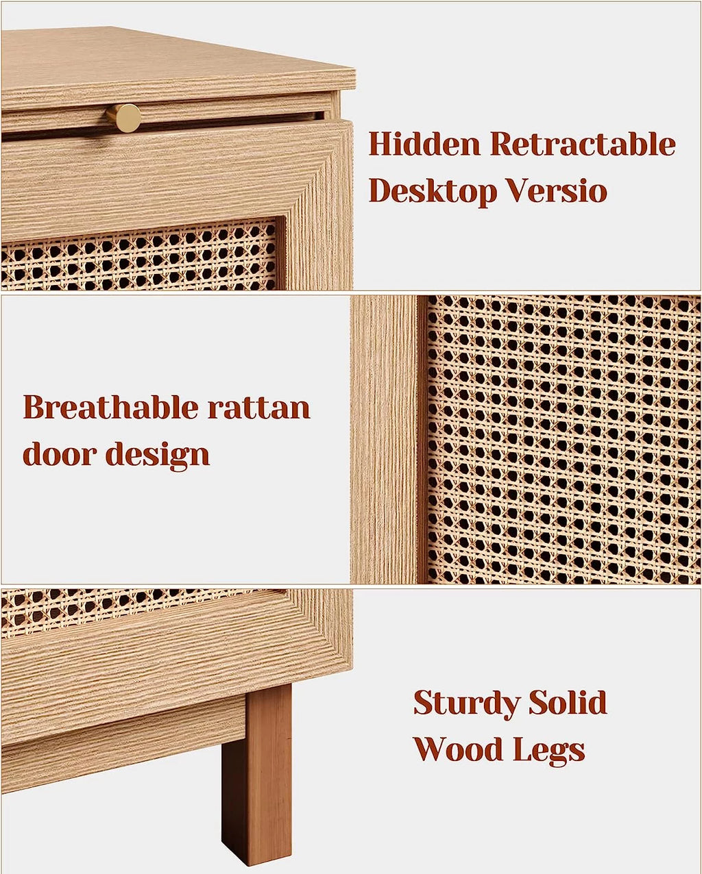 Rattan Nightstand with Solid Wooden Legs S589