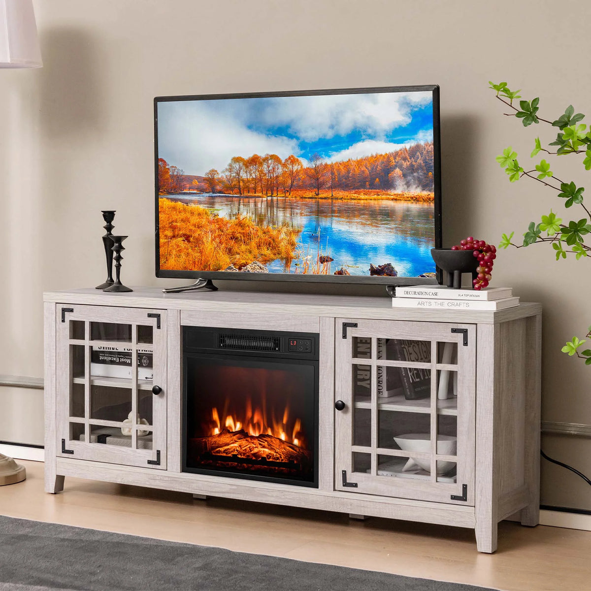58 Inches Fireplace TV Stand with 1400W Electric Fireplace K578