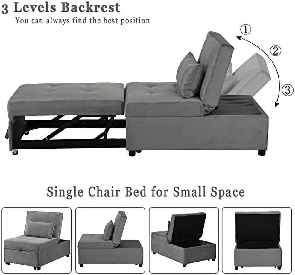 Convertible Chair Bed 4-in-1 Folding Ottoman Sofa Bed with Adjustable Backrest K745913