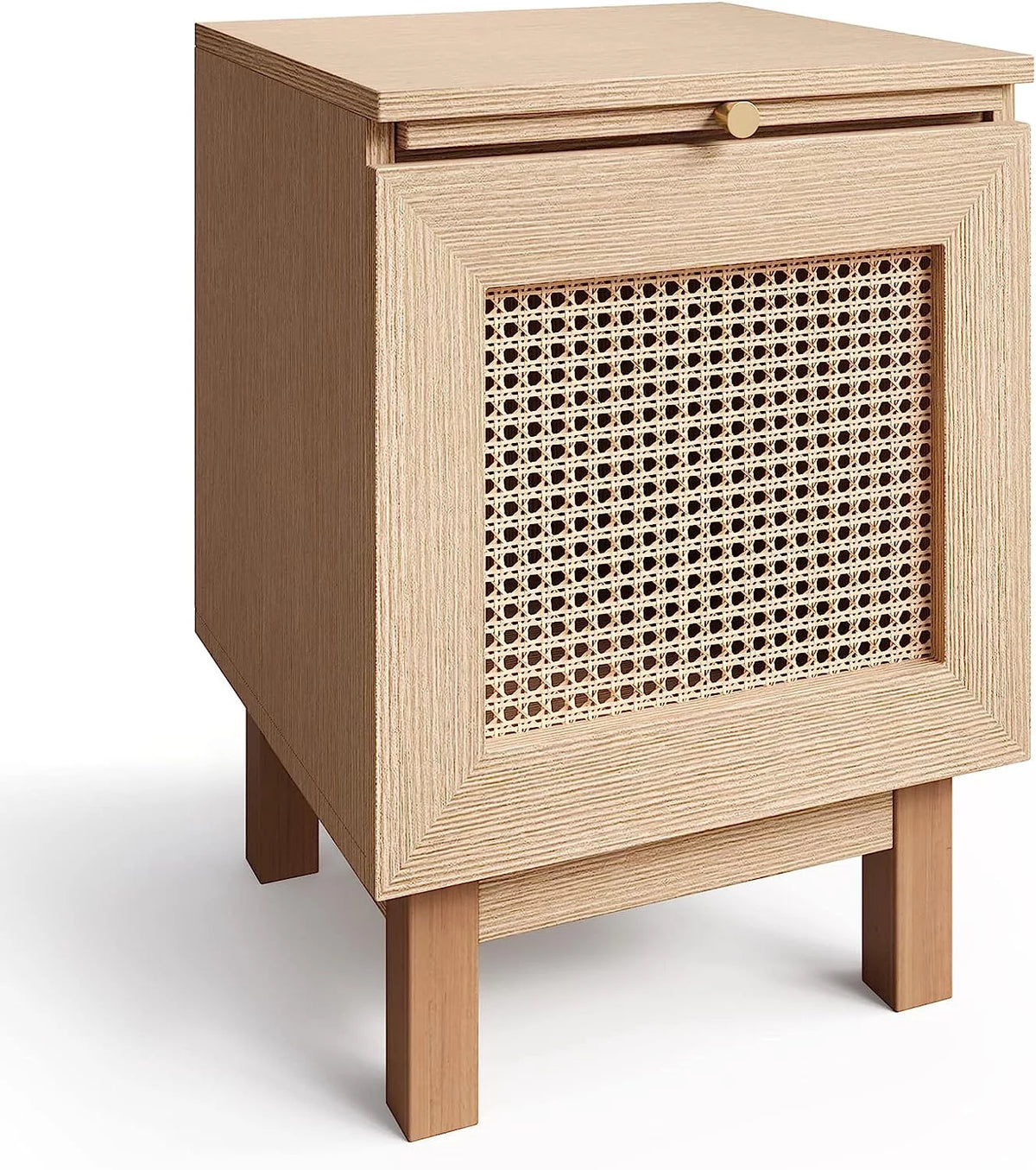 Rattan Nightstand with Solid Wooden Legs S589