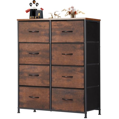 Black 8 Fabric Drawer Dresser with Wooden Top W4181