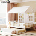 White Wood House Bed Frame with Trundle D3408