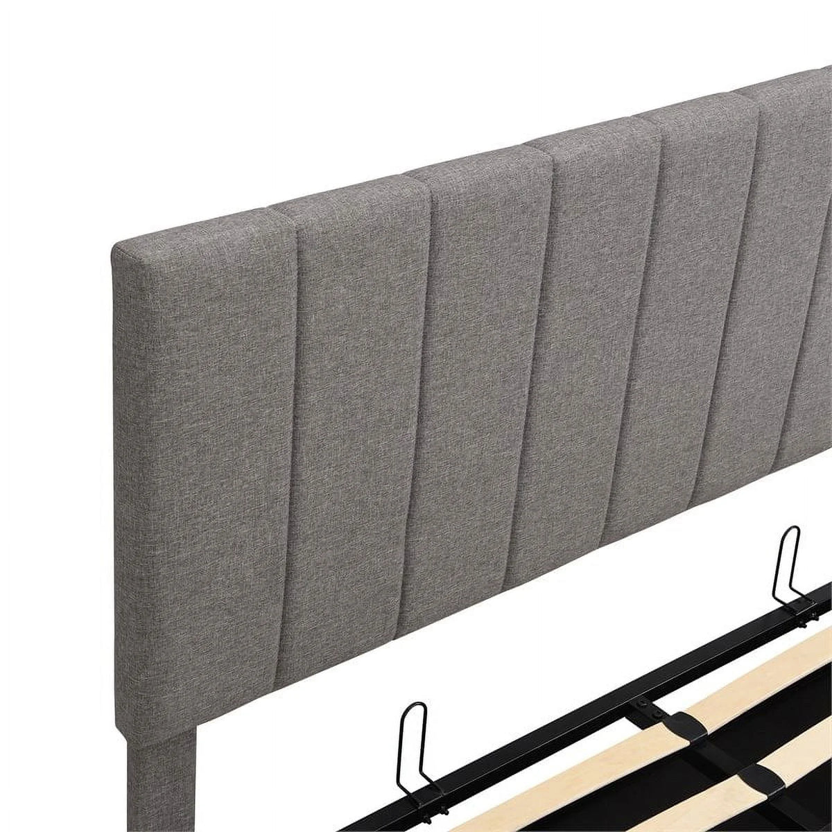 Twin Wood Platform Bed with Fabric Upholstery in Gray X14206