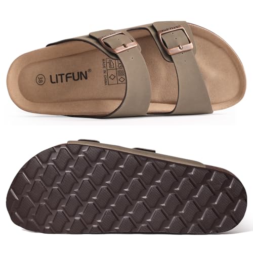 Cork Footbed Slip On Slide Sandals with Adjustable Buckle B31384