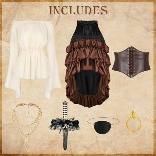 Pirate Costume Women Outfits Corset Skirt Top Accessories Q6338