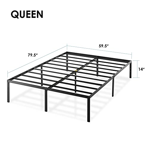 14 Inch Metal Platform Bed with Steel Slat Mattress Foundation Queen Black L910