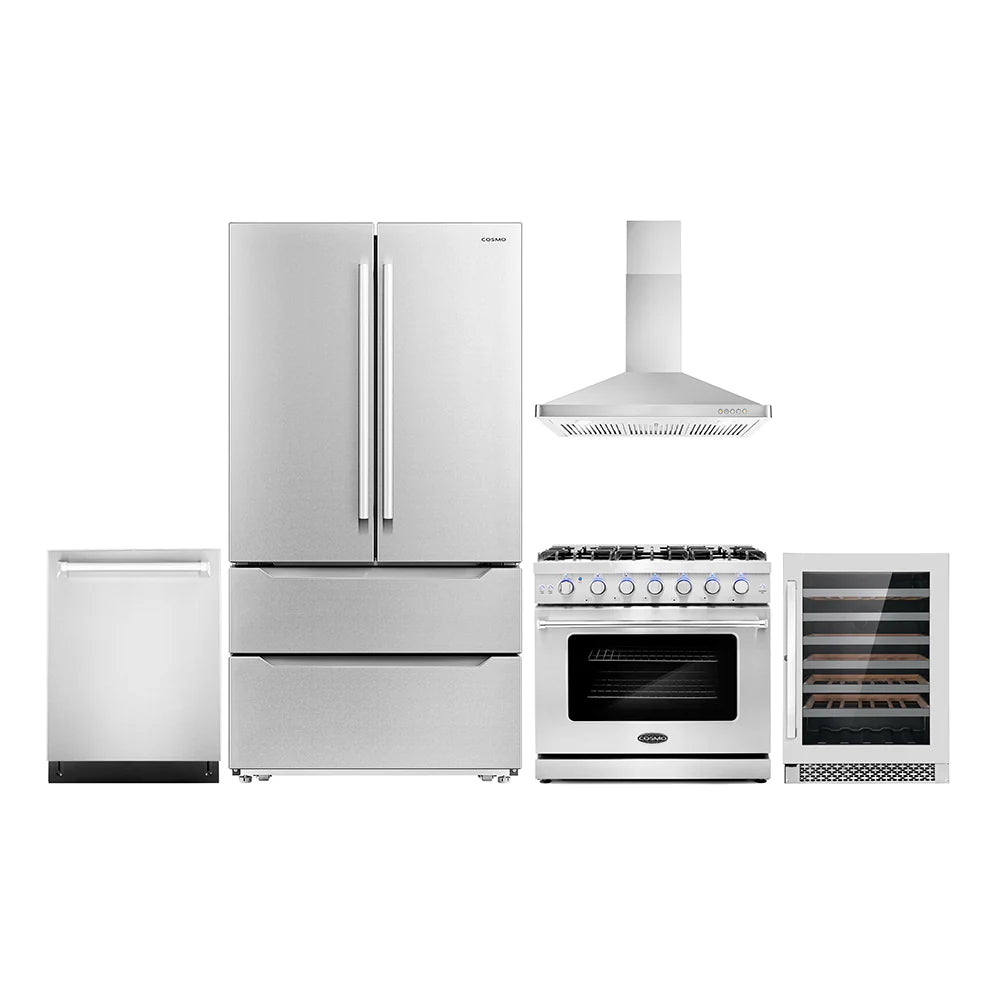 36 Gas Range, Wall Mount Range Hood, Dishwasher, Refrigerator with Ice Maker and Wine Cooler H742