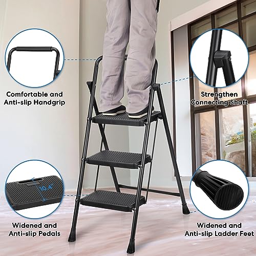 Black 3 Step Folding Steel Ladder B23969