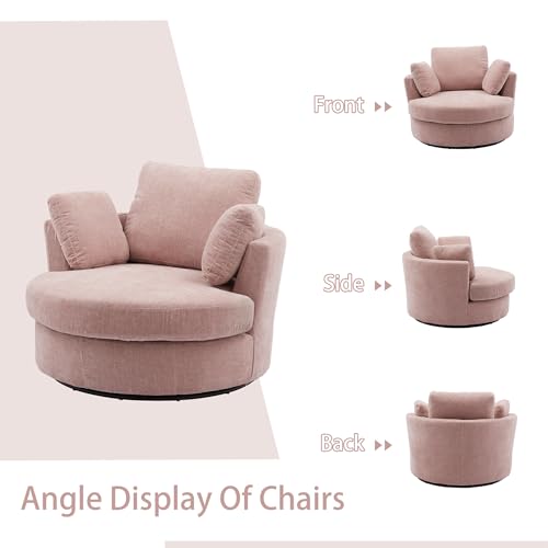 42.2" Oversized Chenille Beige Swivel Barrel Chair Q752