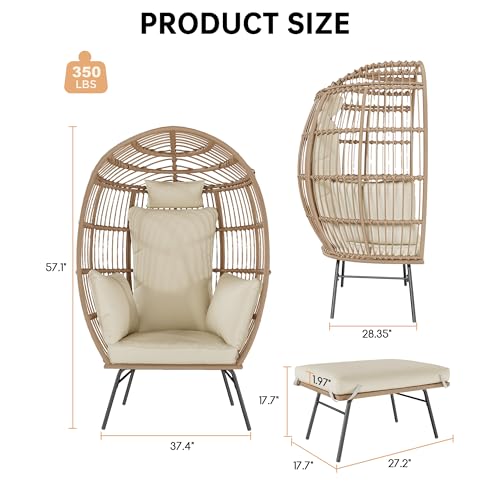 Oversized Grey Wicker Egg Chair with Ottoman I241301