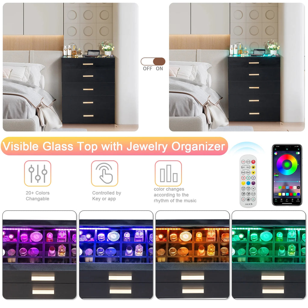Black 5 Drawer Wood Dresser P344130
