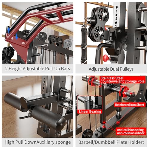 Smith Machine Squat Rack Power Cage with Cable Crossover System X688618