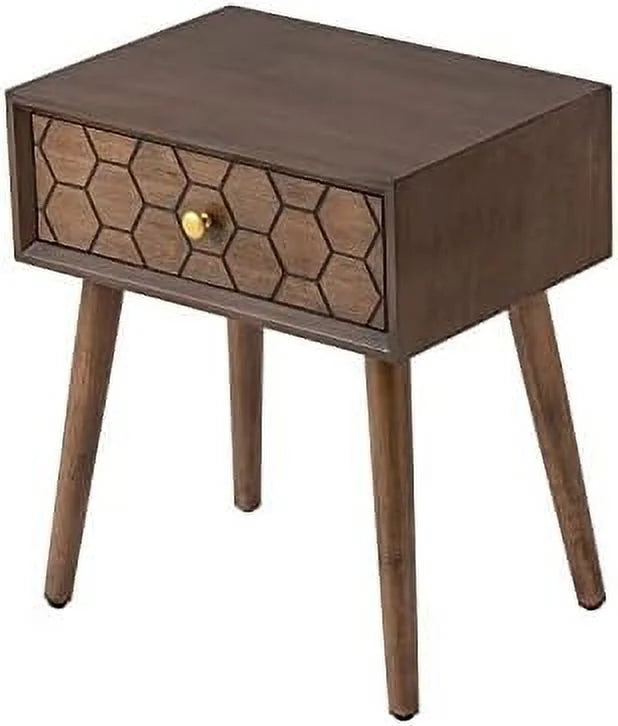 White Set of 2 Square Wood End Table with Drawer G3067