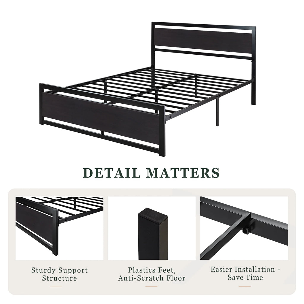 Queen Size Metal Platform Bed Frame with Headboard & Footboard S693627