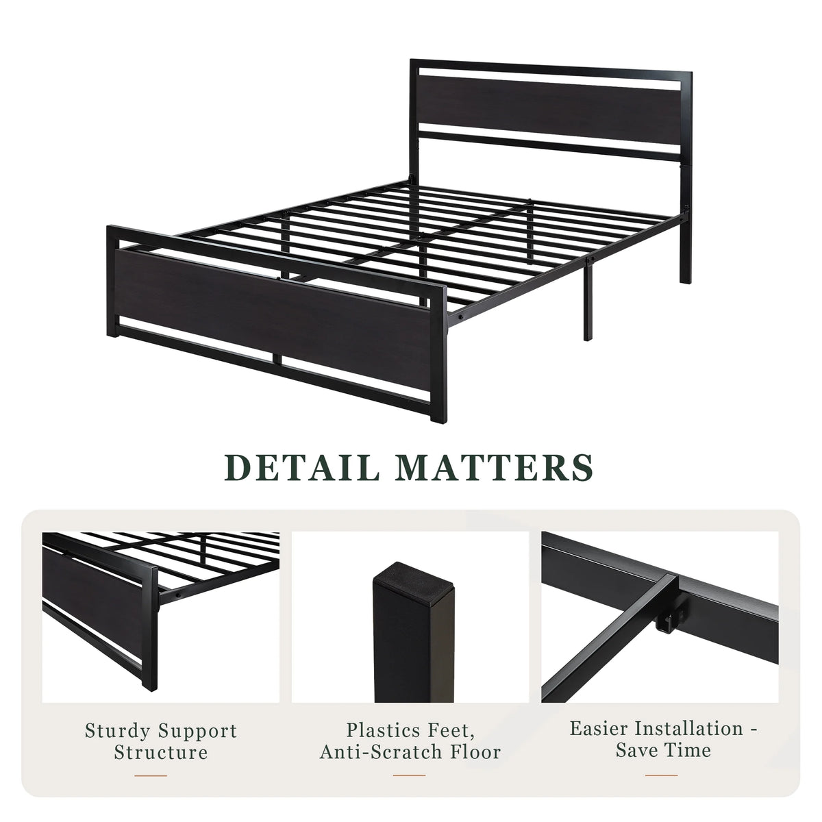 Queen Size Metal Platform Bed Frame with Headboard & Footboard S693627