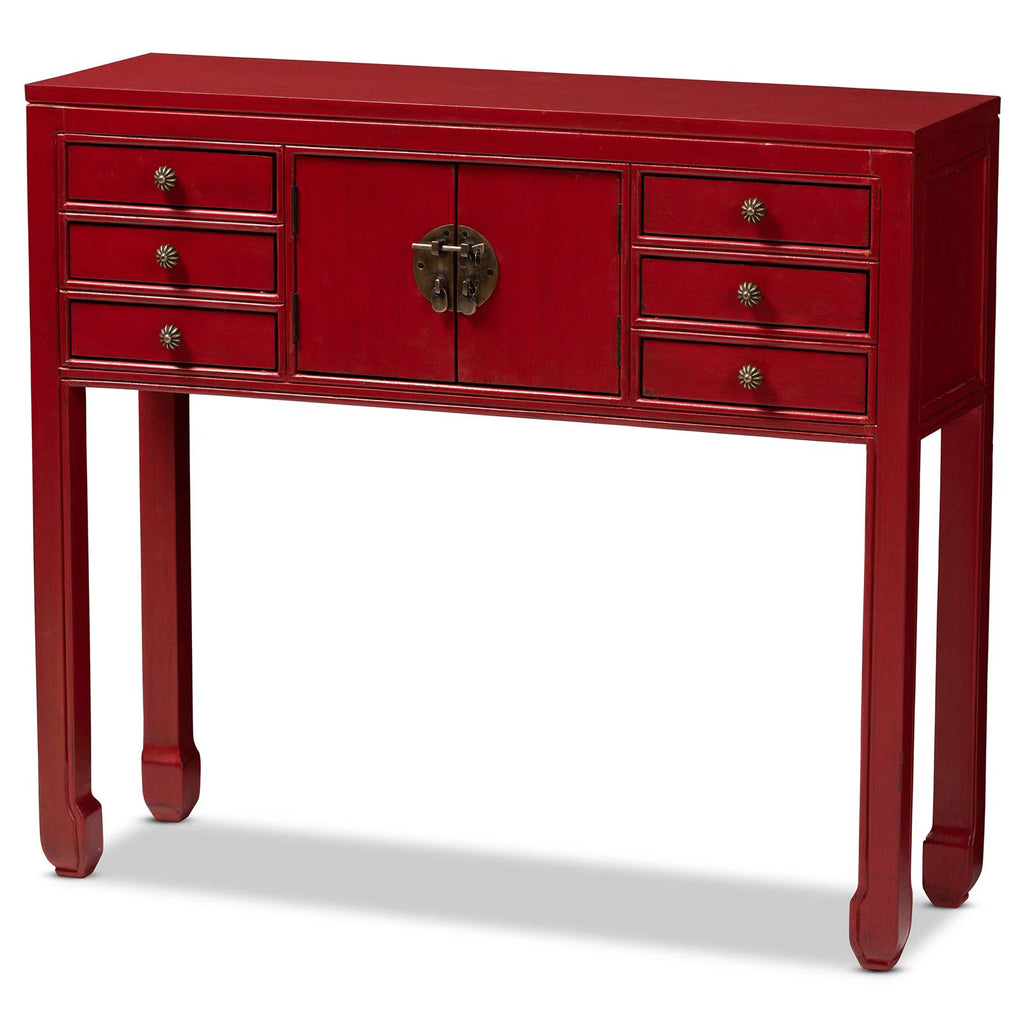 Antique Red 6-Drawer Wood Console Table Y612294