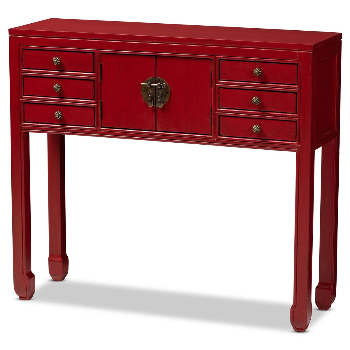 Antique Red 6-Drawer Wood Console Table Y612294