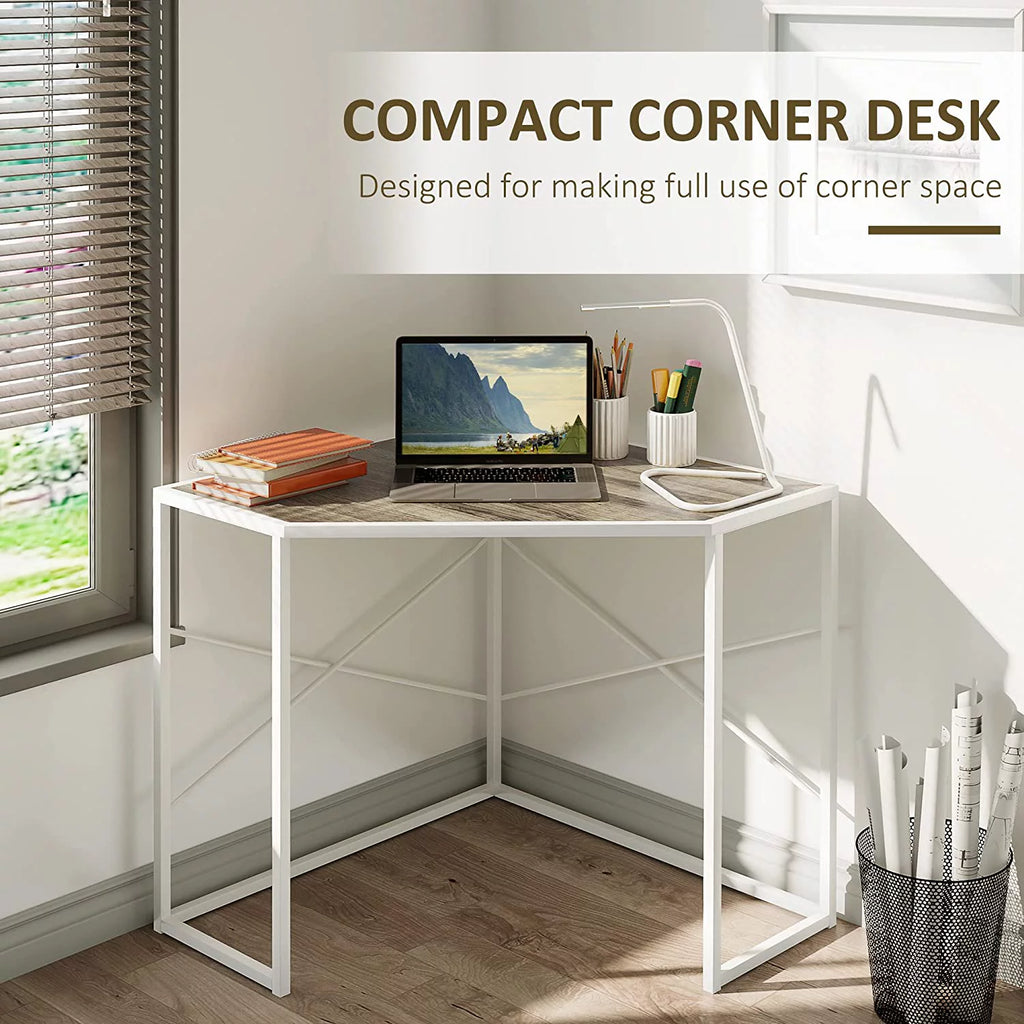 White Corner Computer Desk with Steel Frame B82563