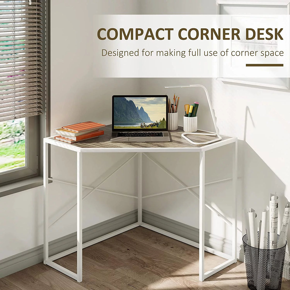 White Corner Computer Desk with Steel Frame B82563
