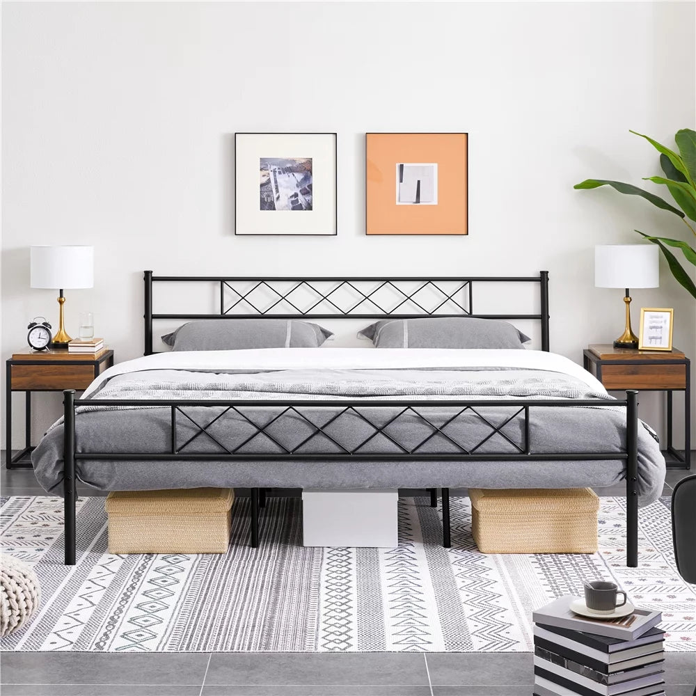 King Metal Slatted Bed Frame with Headboard & Footboard S397685