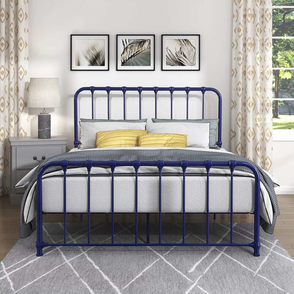 Metal Platform Bed Full Navy Blue J842305
