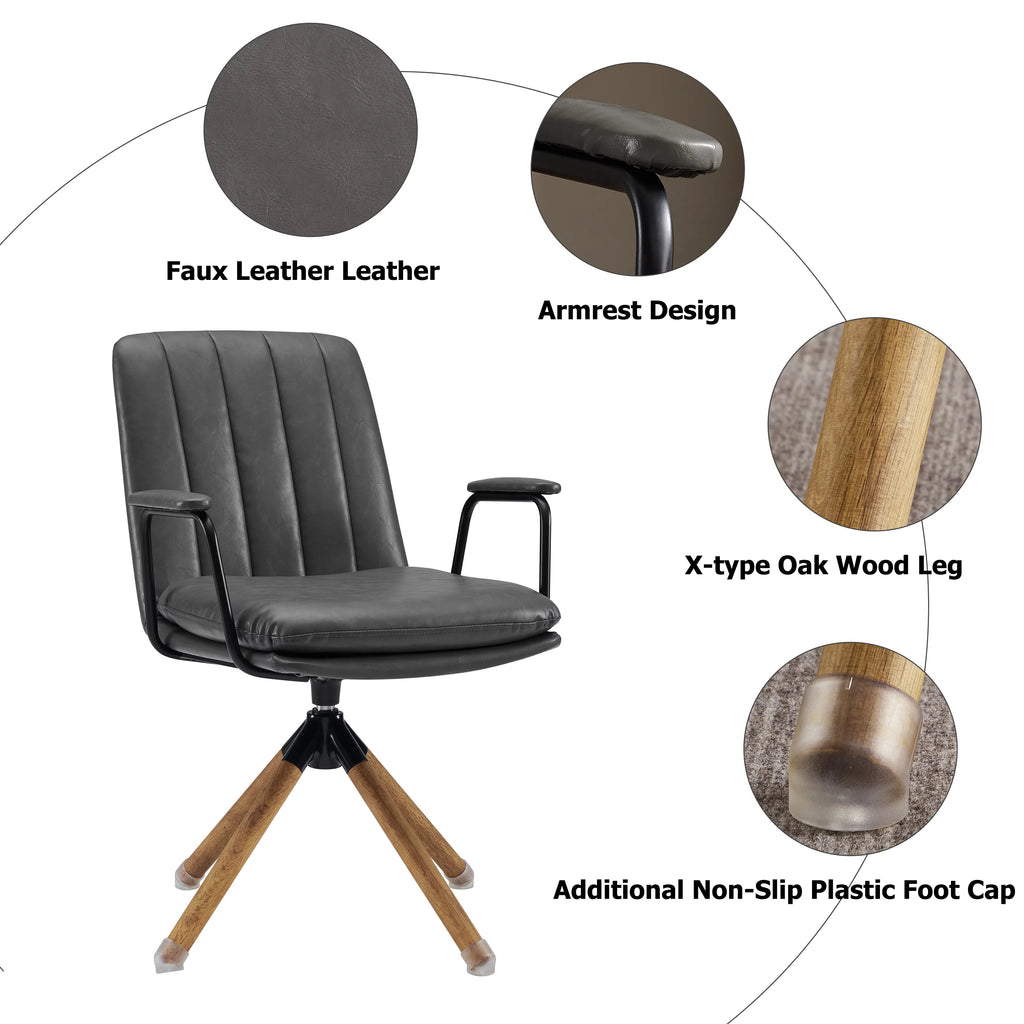 Gray Faux Leather Swivel Accent Chair with Oak Wood Legs I95543