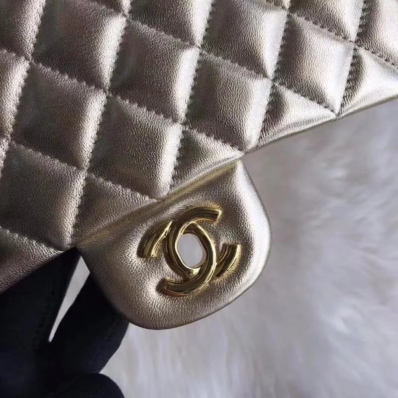 Gold Medium Size Lambskin Leather Flap Bag T359130