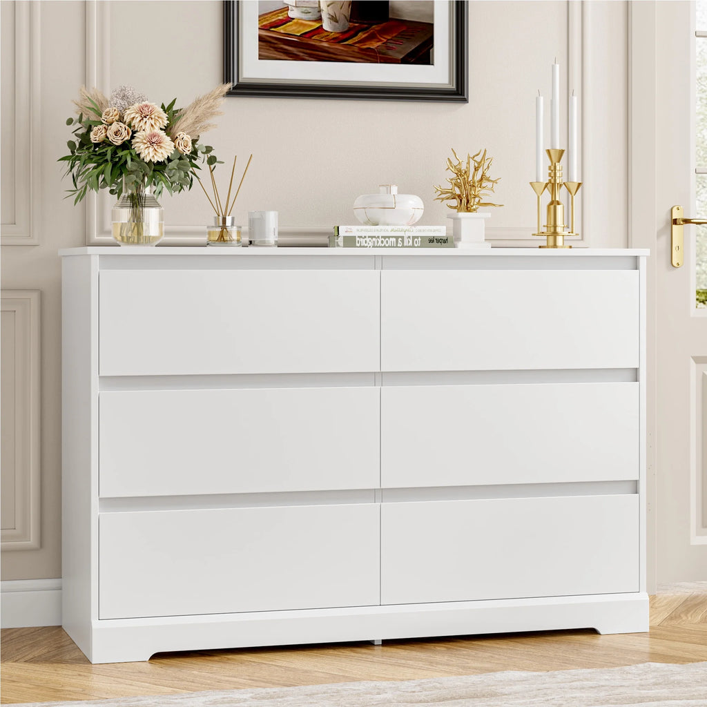 White 6 Drawer Wood Dresser B57662