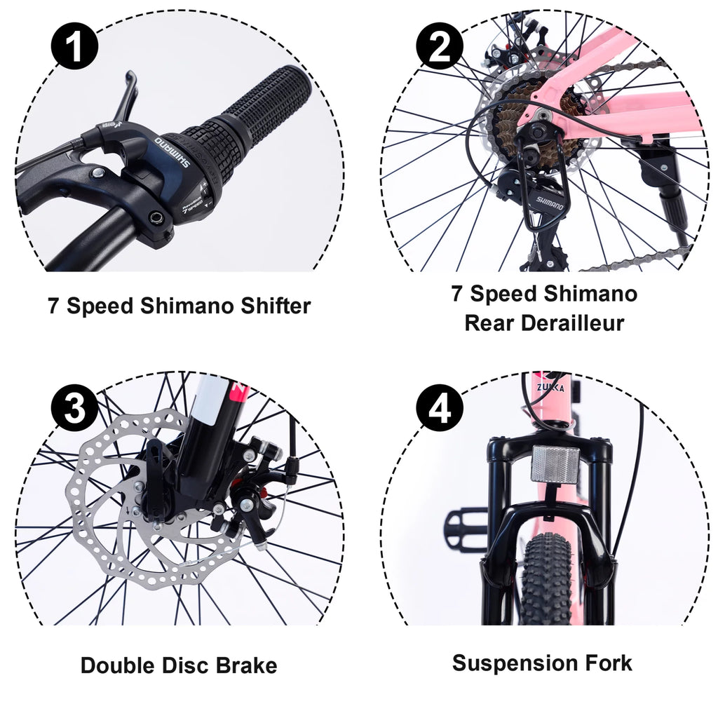 24 in 7-Speed Aluminum Mountain Bike with Double Disc Brake L82792