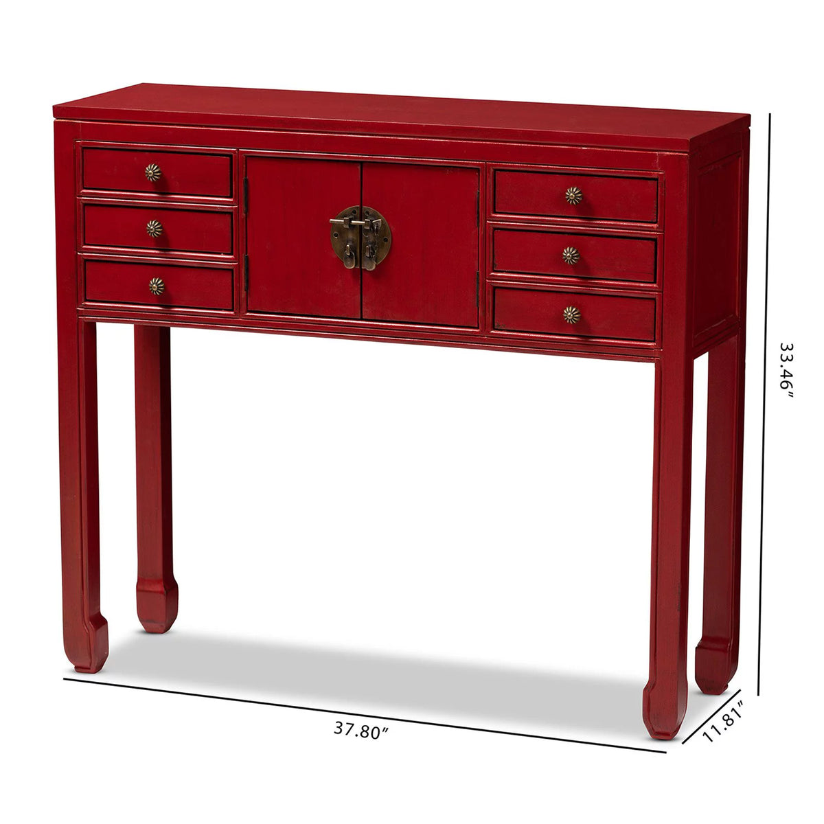 Antique Red 6-Drawer Wood Console Table Y612294