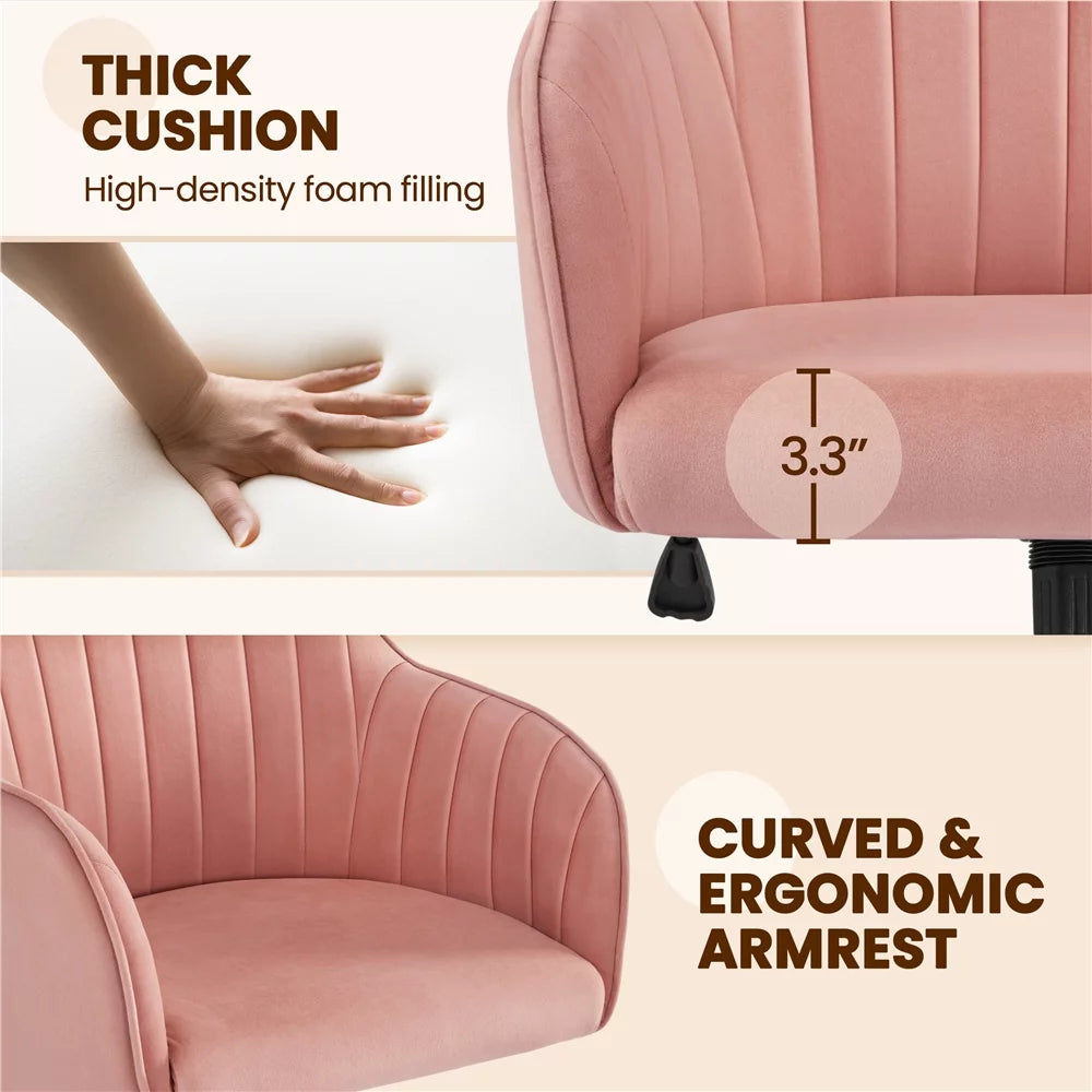 Pink Velvet Mid-Back Task Chair with Armrests L1726