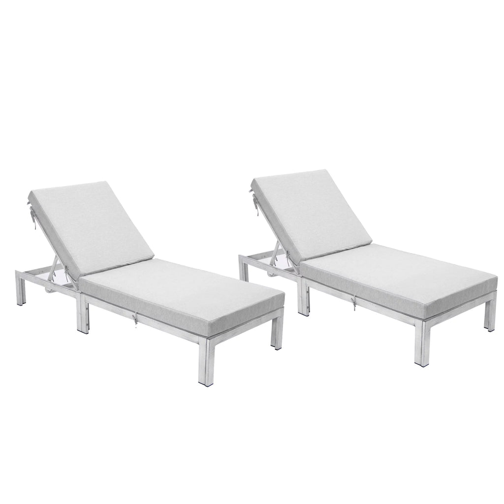 Weathered Grey Aluminum Outdoor Chaise Lounge Chair Set of 2 R76697