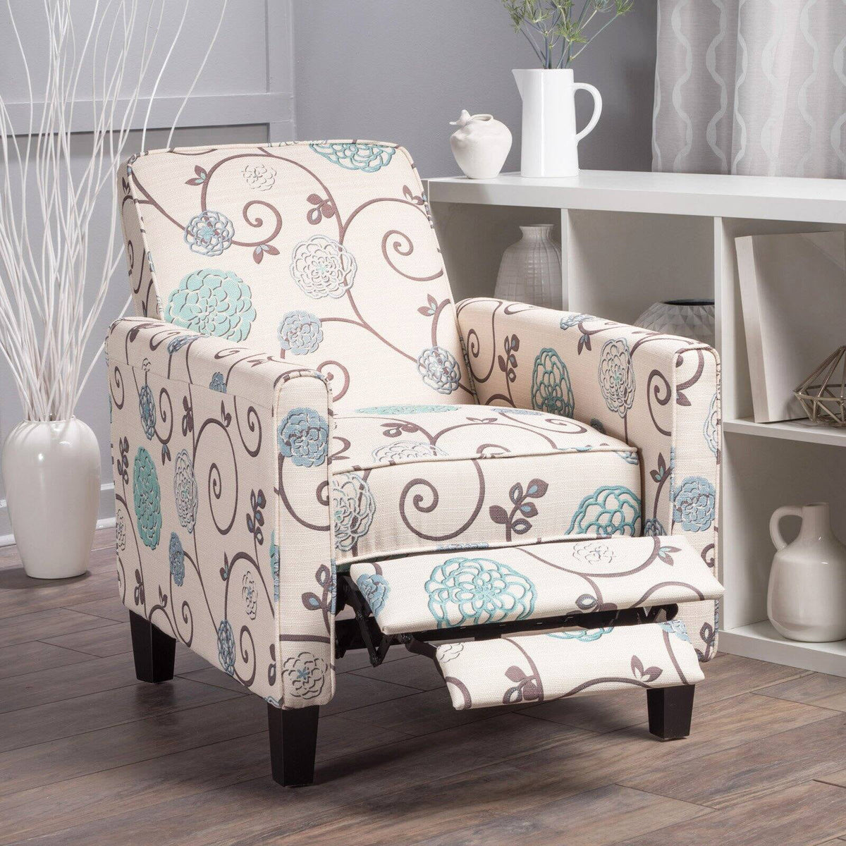 White and Blue Fabric Recliner X6653