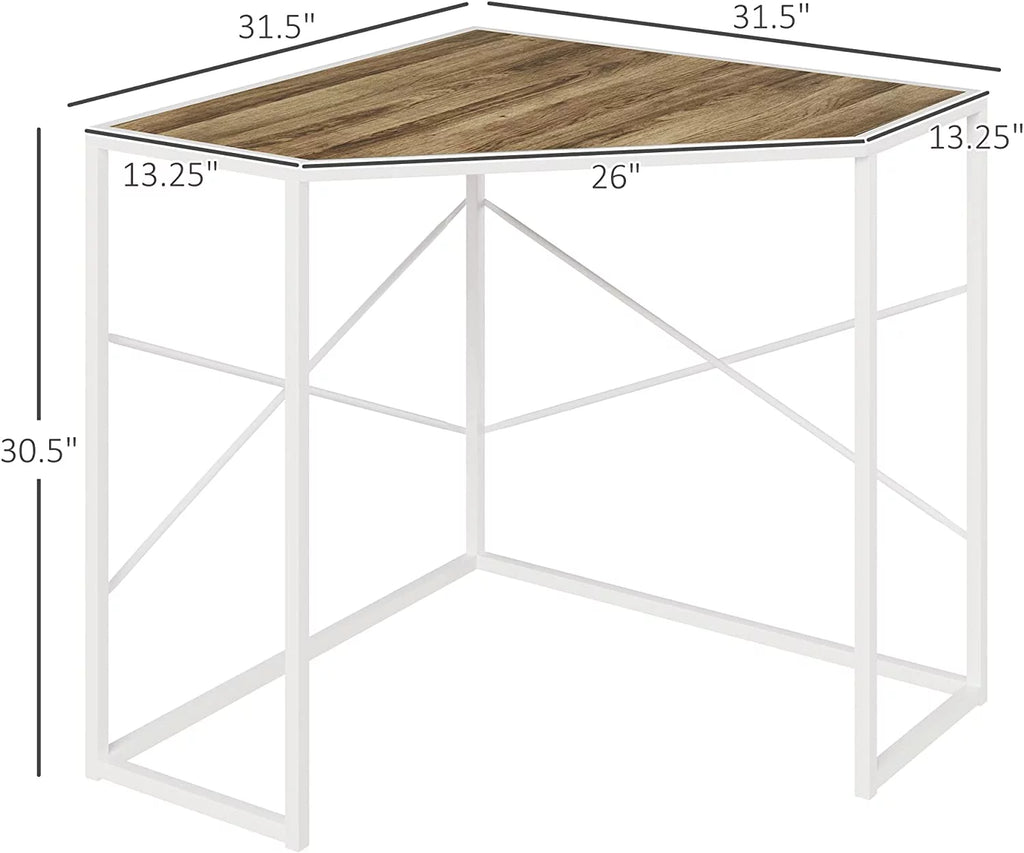 White Corner Computer Desk with Steel Frame B82563