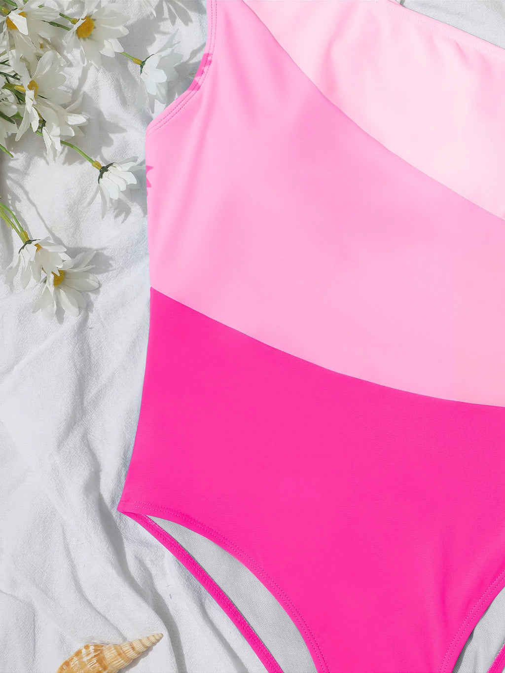 One Piece Color Block One Shoulder Cut Out Swimsuit Hot Pink M M34089