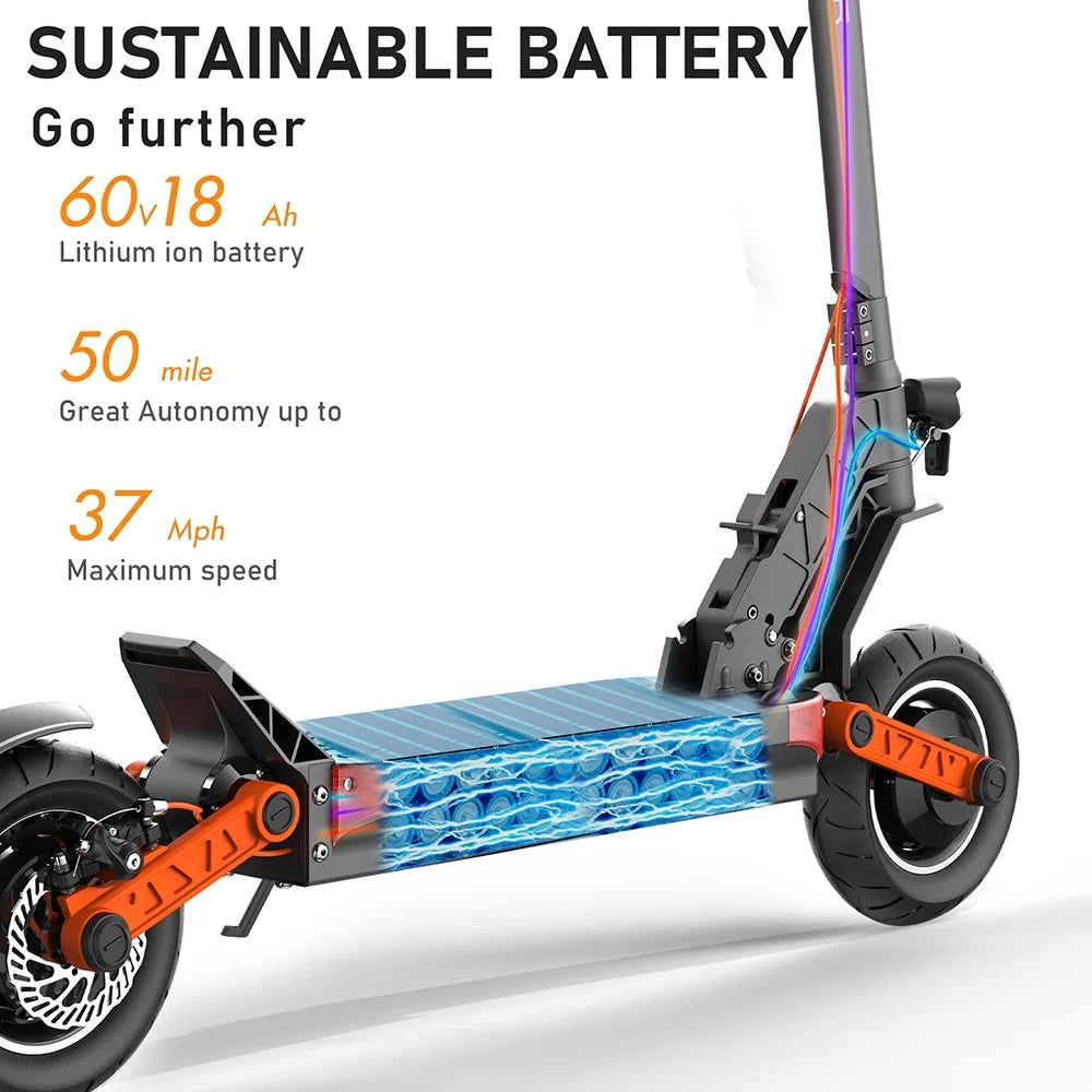 Dual Motor Electric Scooter, 2000W Up to 37 MPH & 50 Miles, 10 Off-Road Tires N283