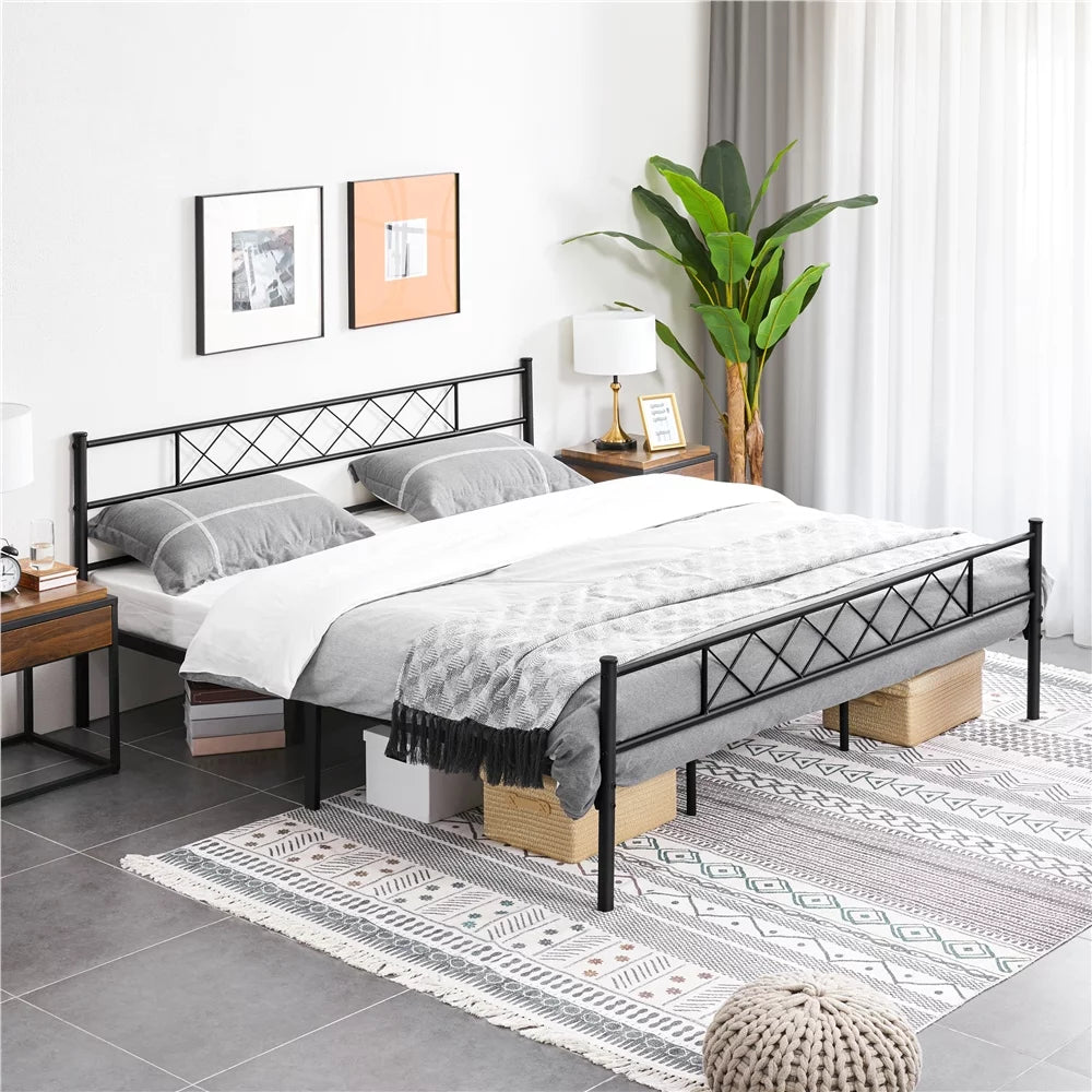 King Metal Slatted Bed Frame with Headboard & Footboard S397685