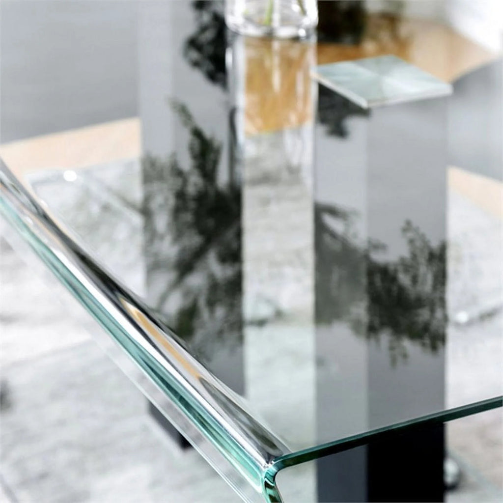 Glass Top Dining Table in Black and Silver N97161