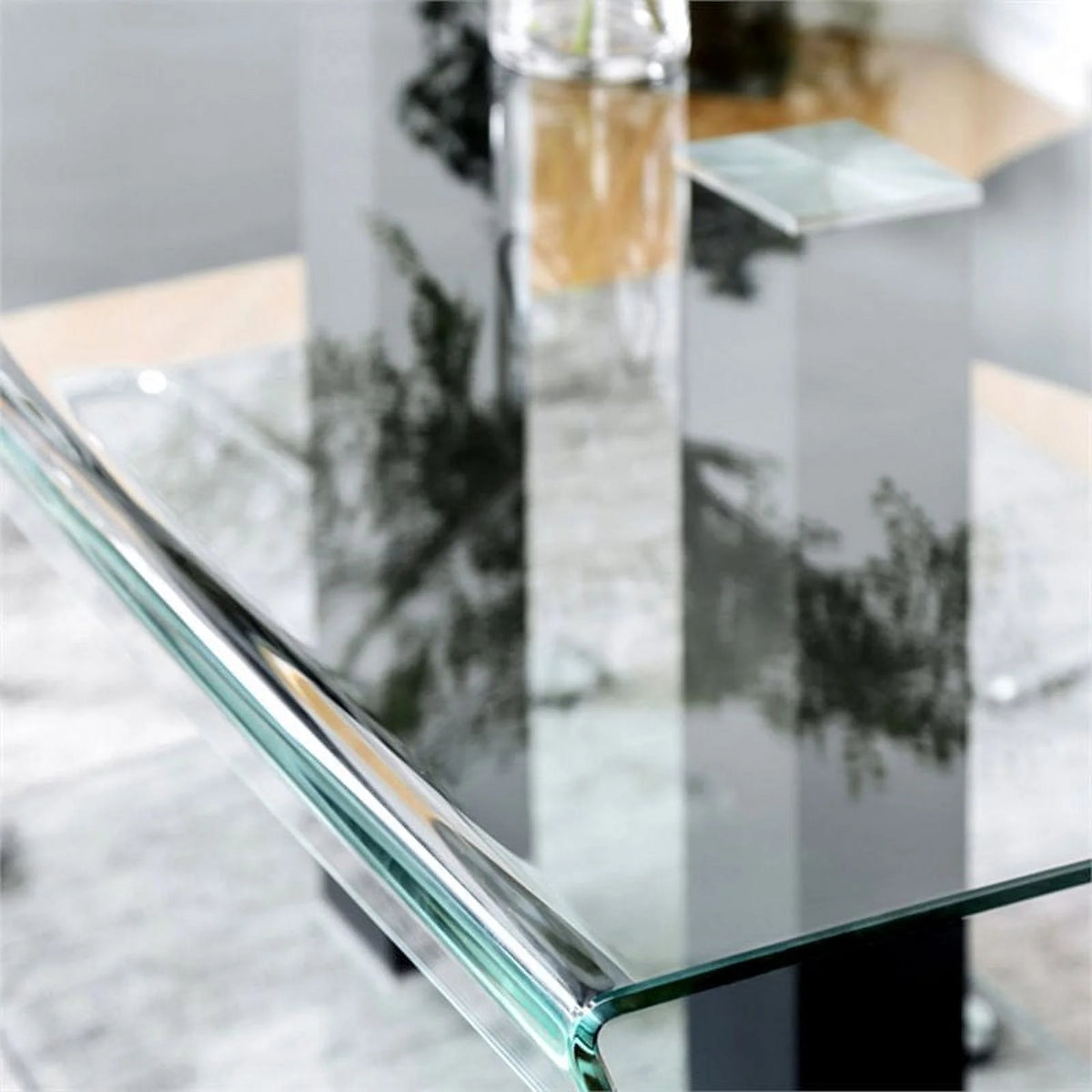 Glass Top Dining Table in Black and Silver N97161