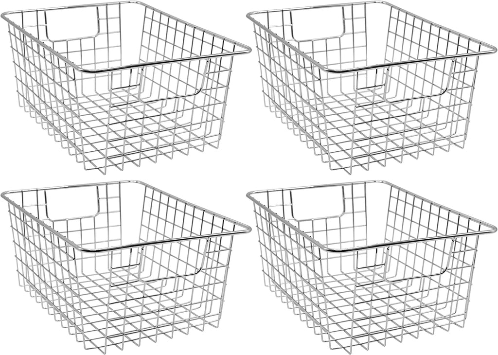 Metal Wire Storage Baskets 4-Pack Silver Q67204