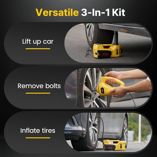 5 Ton 12V Hydraulic Electric Car Jack Kit with Impact Wrench and Tire Inflator Pump X10584