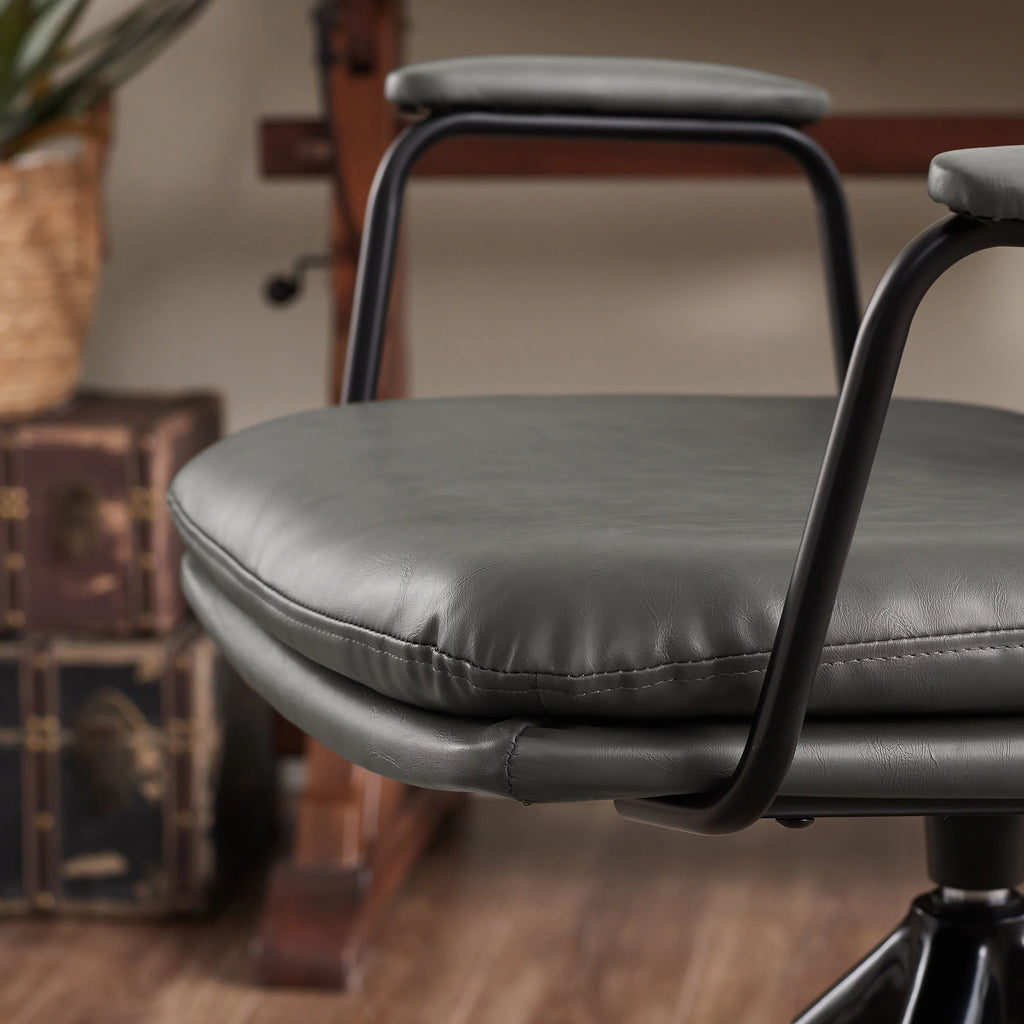 Gray Faux Leather Swivel Accent Chair with Oak Wood Legs I95543