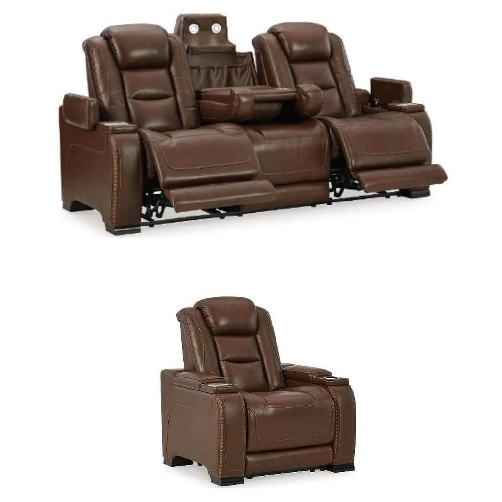 Brown Leather Power Recliner and Sofa Set R308