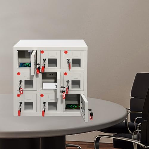9 Bay Steel Cell Phone Locker with Charger and Key Lock A3901