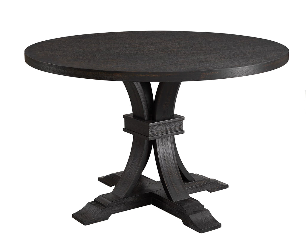 Distressed Black Finish Round Pedestal Dining Table M495